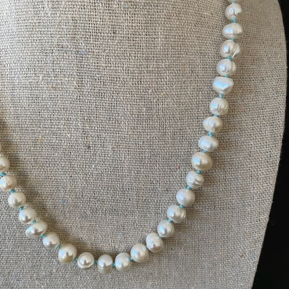 Baby Blue Knotted Freshwater Pearl Necklace - Picture 3 of 11